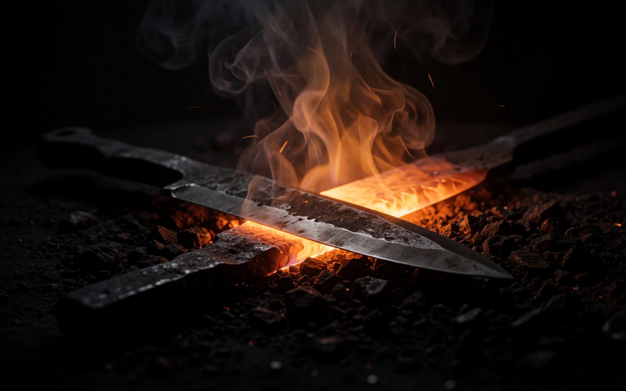 A forged blade carrying its patina and the record of every hammer mark.